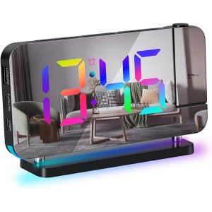 R&eacute;veil &Agrave; Projection, Horloges Num&eacute;riques Led Avec 7 Niveaux De Luminosit&eacute; Rvb 6 Niveaux Et Fonction Snooze, 12/24 Heures, 11 Couleurs, Projection &Agrave; 180 Degr&eacute;s Sur Mur De Plafond (Noir) - Neuf