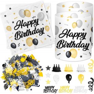 Tianyi-Lot De 20 Serviettes Happy Birthday + 12 Photophores - Décoration De Table D'anniversaire + 500 Confettis - Décoration D'anniversaire Pour Femme, Homme, Fille, Garçon, Happy Birthday, Décorati - Neuf