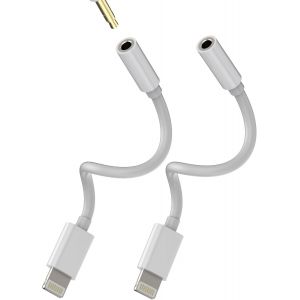 Apple Mfi Certified Iphone Jack Adapter (Pack Of 2) Lightning To 3.5 Mm Earphone Jack Accessory Cable Headphone For 14 13 12 11 Pro Max 7 8 Plus X Ipad Air Car Aux Audio Cable Auxiliary Earphone - Neuf
