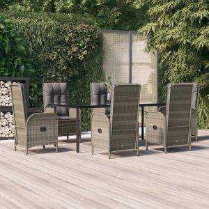 Prolenta Premium - Ensemble &Agrave; Manger Jardin Et Coussins 7 Pcs Noir Et Gris Rotin - Neuf