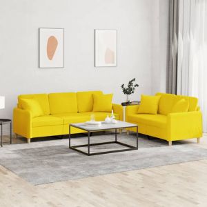 Prolenta Premium - Ensemble De Canap&eacute;s 2 Pcs Avec Coussins Jaune Clair Tissu - Neuf