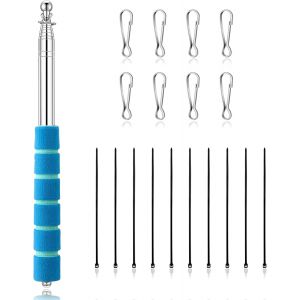 Mevronisshop-2 M&egrave;tres M&acirc;t De Drapeau T&eacute;lescopique En Acier Inoxydable B&acirc;ton De Drapeau Extensible M&acirc;t Portable Avec 8 Crochets Pour Camping Touriste Enseignement (Bleu) - Neuf