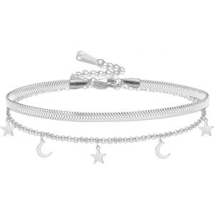 Eryi-Bracelet De Cheville Délicat En Acier Inoxydable Pour Femme Avec Croissant De Lune Et Lune Réglable - Neuf