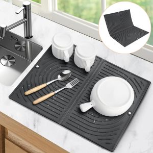 Eryi-Tapis Égouttoir Vaisselle, Pliable Tapis Vaisselle, Résistant À La Chaleur Tapis De Séchage Vaisselle, Universel Antidérapant Sous-Plat En Silicone Pour Cuisine (43×34 Cm, Noir) - Neuf