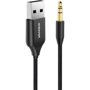 KALANKA-Recepteur Bluetooth, USB Adaptateur Bluetooth 5.3 Voiture avec 3.5mm Aux Jack et Micro pour Amplificateur Haut Parleur Stéréo HiFi Maison Véhicule (Auto Début/Câble Tressé) - Neuf