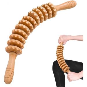 Kal-Rouleau De Massage En Bois, Design Incurvé, Outils De Massage Thérapeutique Pour Sculpter Le Corps, Drainage Lymphatique Et Réduction De La Cellulite, Masseur Portable Pour Jambes, Ventre Et Dos - Neuf