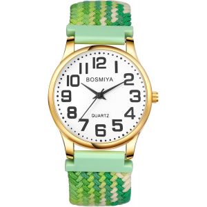 Montre Homme Quartz Analogique Avec Grand Cadran Numérique,Bracelet Élastique En Corde Tressée.[J736] - Neuf