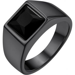 Tianyi-Jewelry Bague Solitaire Homme En Acier Inoxydable/Plaqué Or, Chevalière Avec Pierre Bleue/Noire En Cristal, 8 Tailles Disponibles - Neuf