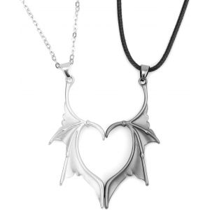 Jum-2 Pi&egrave;ces Collier D'amiti&eacute;,Colliers Magn&eacute;tiques Correspondants Pour Couples Cadeau De Bijoux Pour Anniversaire Femme Homme (Chauves-Souris) - Neuf