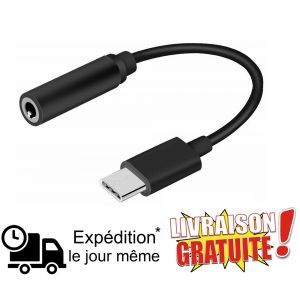 Adaptateur USB Type C noir M&acirc;le vers Jack 3.5mm Audio Femelle MICRO son jack 3.5 - Neuf