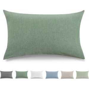 Cauc-Taie Oreiller 50x80 Cm Lot De 2housse Coussin 100% Coton Lav&eacute; Doux, Aspect Lin Et Respirant, Taie D Oreiller Vert Avec Fermeture &Eacute;clair - Neuf