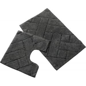 Kal-Bali ¿ Lot De 2 Tapis De Bain Super Doux En 100 % Coton, Facile D'entretien, Tapis De Toilette Absorbant L'eau, Pour Salle De Bain, Toilettes, Douche, Anthracite - Neuf