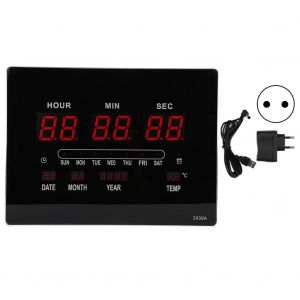 HJLIAN Horloge murale numerique a LED avec calendrier perpetuel et affichage de la temperature et de la date, prise UE 100-240 V - Neuf
