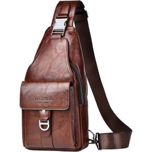 RFCBC-Sacoche Homme Bandouliere Sac de Poitrine business Sac de Loisir Sac a Dos PU Cuir Pochette Epaule Sac à Dos de Voyage pour Homme (Brun foncé) - Neuf