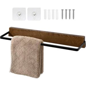 Eryi-Porte Serviette Sans Perçage En Bois Porte Serviette Salle De Bain 37cm Porte Serviette Murale Avec Vis Porte-Serviettes Adhésif Pour Salle De Bain Cuisine Toilettes Lavabo - Neuf