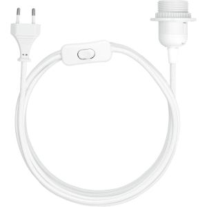 Douille E27 avec fil-Support lampe pour ampoule avec bague de fixation cordon prise électrique interrupteur-Câble en tissu blanc 3,5m - Neuf
