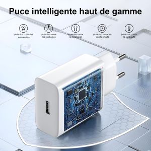 Type-C Chargeur Rapide Pour Samsung Galaxy A14, A13, A15, A12, 4g/5g, S10, S9, S8, A04s, A05s, A33, A23, A32, A21s, A53, S24, S23, S22, S21, S20. Compatible Xiaomi Note9, Avec Blanc 2-Pack - Neuf