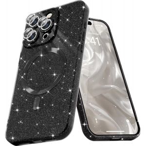 Kal-Coque Magn&eacute;tique Pour Iphone 16 Pro Max Etui &Agrave; Paillettes Brillant Compatible Avec Magsafe Charge Sans Fil Housse De Protection Antichoc Pour Appareil Photo Glitter Silicone Tpu Souple,Noir - Neuf