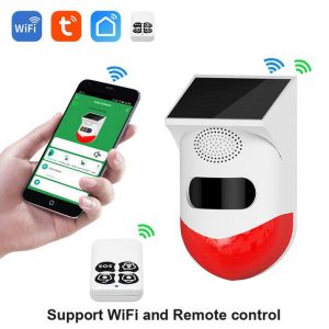 détecteur de mouvement infrarouge intelligent WiFi,sirène stroboscopique solaire sans fil pour l'extérieur,alarme sonore pour la maison et la cour,sécurité extérieure - Type Tuya Wifi With RC - Neuf