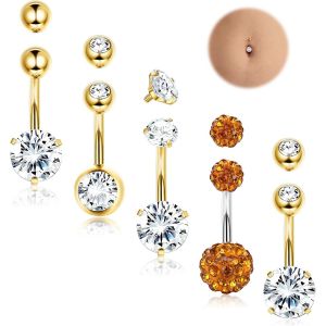 5pcs Piercing Nombril, Piercing Nombril Anneau,14g Cz Pendentif Percing Au Nombril Or Argent&eacute; Piercing Bijoux Barbells 5 Balles De Rechange - Neuf