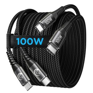 TRAHOO-Cable USB C, [1m+1m] 100W PD 5A Charge Rapide Cable USBC vers USBC Nylon Tress&eacute; C&acirc;ble Chargeur Type C Cordon USB C pour iPhone 16 15 Plus Pro Max iPad MacBook Air Pro, Samsung Galaxy S25 S24 - Neuf