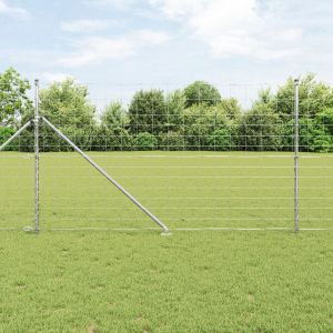 Clôture De Champ Vidaxl 1.4x50 M Acier Galvanisé, Poteaux De Clôture Vidaxl Avec Piquet 13 Pcs Ø32 Mm 160 Cm Acier Galvanisé - Neuf