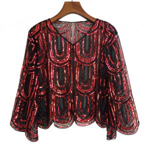 Veste Châle Rétro, Douce Et Légère, Vêtements D'extérieur Ornés De Paillettes, Style Vintage, Accessoire De Soirée Parfait-Rouge - Neuf