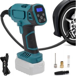 CHECARZHN--NO1-Compresseur À Air Portatif, Gonfleur Pneus Voiture Sans Fil Compatible Avec Makita 18 V Li-Ion, 120 Psi, Avec Lampe Led Et 4 Buses Pour Vélo/Voiture/Ballon/Moto (Sans Batterie) - Neuf