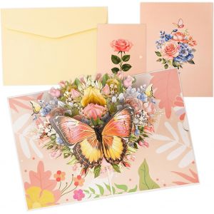 Checarzhn--No1-Cartes D'anniversaire Pour Femmes | Carte Pop-Up Papillons Et Fleurs | Cadeaux D'anniversaire Pour Femmes | Cartes De Remerciement Pour Enseignante | Cadeaux Pour Maman - Neuf