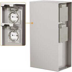Colonne De Prises De Courant De Jardin Pomi Pour L'Extérieur, Ip44, 4X, Acier Inoxydable, Inox, Carré, 23 Cm, Prise De Courant Extérieure, Prise De Jardin, Tour De Prises De Courant, - Neuf