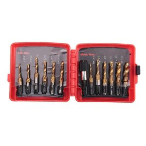 Ensemble de forets à tarauds combinés en titane 13 pièces SAE et kit de forets métriques pour le perçage de filetage T - Neuf