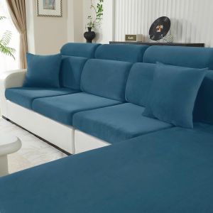 Cmws-Housse Coussin Canapé Velours, Universelle Housse Assise Canapé Extensible, Protection Pour Meubles Couvre Pour Canape Antidérapante(2 Places, Bleu Paon) - Neuf