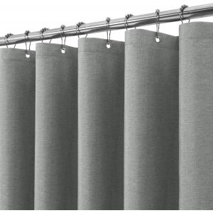 TIANYI-Rideau de Douche Lin avec Anneaux en Métal Imperméable Anti-Moisissures Polyester Tissu Rideau Salle de Bain Lourd pour Baignoire Cabine de Douche - 152x182CM (Gris) - Neuf