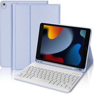 Coque Clavier pour iPad 10,2 Pouces (7/8/9&egrave;me G&eacute;n&eacute;ration) Cuir PU Lavande avec Clavier Bluetooth - E.F.Connection - Neuf