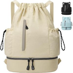 Sacs De Sport &Agrave; Cordon, Grande Capacit&eacute; Sac &Agrave; Dos De Sport Imperm&eacute;able Avec Bandouli&egrave;re R&eacute;glables, Gym Sack En Nylon Avec Pour Homme Femme Unisexe, Sac De Gym Pour L'&eacute;cole Voyage Camping - Blanc - Neuf