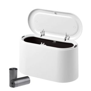 Eryi-Poubelle De Table Avec Couvercle À Bouton-Poussoir, Mini Poubelle Avec 2 Rouleaux De Sacs, Petite Poubelle Design, Plastique Pour Salle De Bain Bureau 22 * 11 * 13cm - Neuf