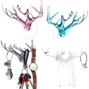 porte-clés lucky antlers pack de 4,crochets à clés décoratifs modernes,crochets à clés 4 couleurs fixés au mur adaptés à la zone d'entrée,vestiaire,bureau,salle de bain, - Neuf