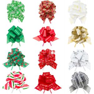 Kal-24pcs Noeuds &Agrave; Tirer En Ruban No&euml;l Ruban De Cadeau Noeuds &Agrave; Tirer 12cm Grands Noeuds Rubans Pour Cadeaux De No&euml;l,No&euml;l Mariage F&ecirc;te D&eacute;coration De Voiture - Neuf