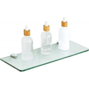 CMWX-Étagère Murale en Verre Tablette Salle de Bain, Étagère de Douche en Verre Transparent Trempé de 7mm Épaisseur et Chromé Poli Supports, Longueur 38cm, EGBL1012R-C - Neuf