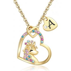 Collier Licorne En Argent Avec Initiale En Forme De C?ur Et Zircon, Cadeau Idéal Pour Pâques Et Les Anniversaires Des Adolescentes - Neuf
