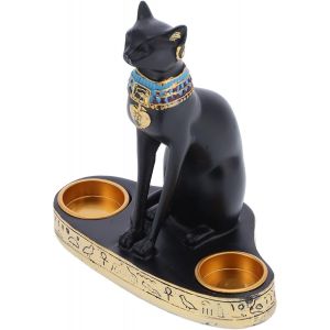 Statue de Chat égyptien, Figurine de Statue de Chat en résine avec bougeoir bougeoir Cadeau de Mariage décoration de Bureau à Domicile - Neuf