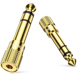 MEVRONISSHOP-Adaptateur Jack 6.35mm M&acirc;le vers 3.5mm Femelle (2 Pack), Adaptateur Jack 6.35 3.5, Adaptateur Prise Jack St&eacute;r&eacute;o Plaqu&eacute; Or pour Casque, Piano, Amplificateur, Tablette ect - Neuf