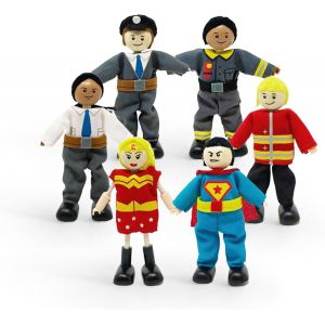 DDA-Set de héros MuTable, de la Marque Hape Toys - Six Personnages pour la Maison de Jeu - Pompier, Policier, ingénieur, Gardien, Deux Super-héros - Fabrication Bois et Coton - pour 3 Ans et Plus - Neuf