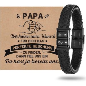 Bracelet Personnalis&eacute; Homme Cadeau Papa - Id&eacute;e Cadeau F&ecirc;te Des P&egrave;res Anniversaire Avec Bo&icirc;te Et Carte Pour Papa Bracelet En Cuir Tress&eacute; Avec Pr&eacute;nom Enfant - Neuf