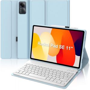 Coque Clavier pour Xiaomi Redmi Pad SE 11 Pouces, AZERTY Fran&ccedil;ais Housse Clavier Bluetooth Magn&eacute;tique D&eacute;tachable pour Tablette Xiaomi Redmi Pad SE 11"" 2023, Bleu Ciel - Neuf