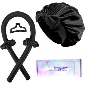 KAL-Ensemble Rouleau À Cheveux Et Bonnet En Soie, Boucles Sans Chaleur Pendant La Nuit Avec Bonnet Pour Dormir, Boucles De Cheveux Sans Chaleur Avec Bonnet En Satin Pour Dormir, Tige À Friser Sans - Neuf