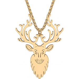 Kal-Collier D'élan De Noël En Acier Inoxydable Plaqué Or 18k Pour Femmes Filles Enfants Pendentif Cerf Animalier Bijoux De Fantaisie Pour Cadeaux Décorations De Fêtes De Fin D'année - Neuf