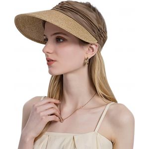 Chapeau De Soleil En Paille Pour Femme, Couleur Café, Protection Uv, Upf 50+, Topless, Pour L'été, Les Voyages, La Plage, La Mode, Le Golf - Neuf