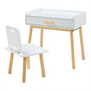 Ensemble de bureau et chaise pour enfants naturel blanc Helloshop26 03_0009409 - Neuf