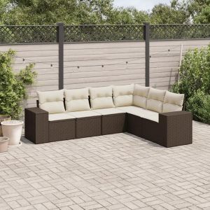 Salon De Jardin Avec Coussins 6 Pcs Marron Résine Tressée - Neuf